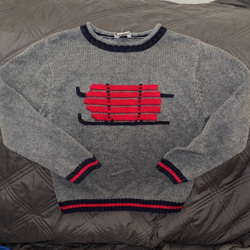 Talbots Gray Sweater with Red Sled Design